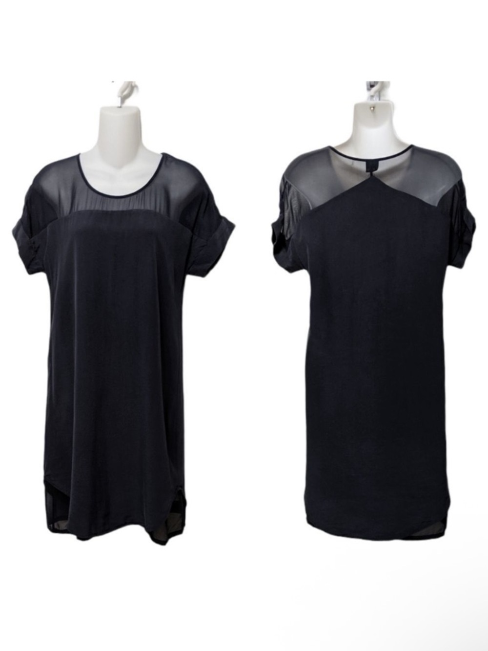 ECRU Navy Blue Washable Silk Shift Dress XS